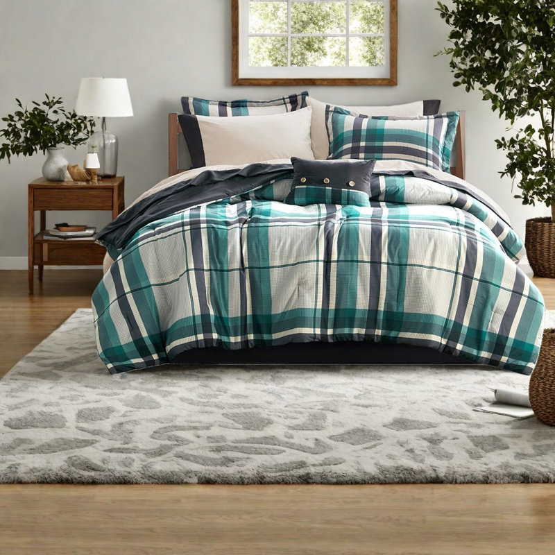 Ensemble de literie classique en microfibre à carreaux, 7 pièces pour lit simple confortable