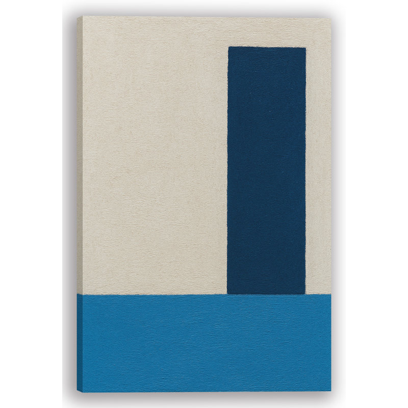 «Coastal Blocks VII» - Art mural abstrait sur toile en sable, bleu marine et bleu ciel, H 36 po x l 24 po