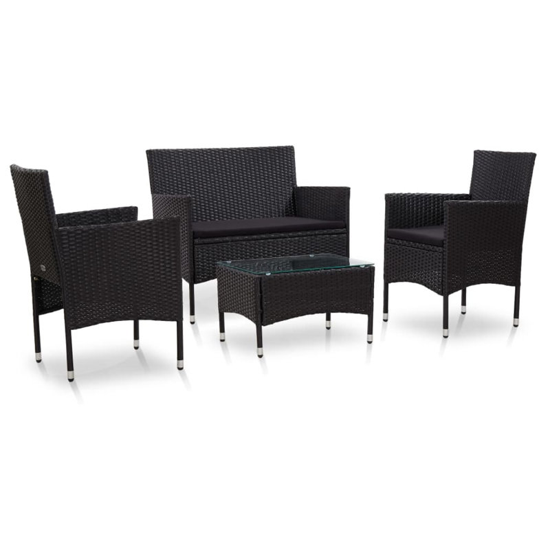 Ensemble de canapé et chaise de jardin 4 pièces avec table, rotin de polyester noir