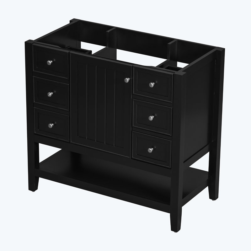 36" Black Solid Wood and MDF Freestanding Bathroom Vanity