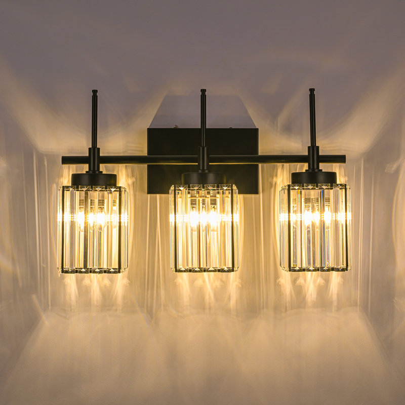 Edgars Modern Crystal Dimmable Vanity Light, Black, 3