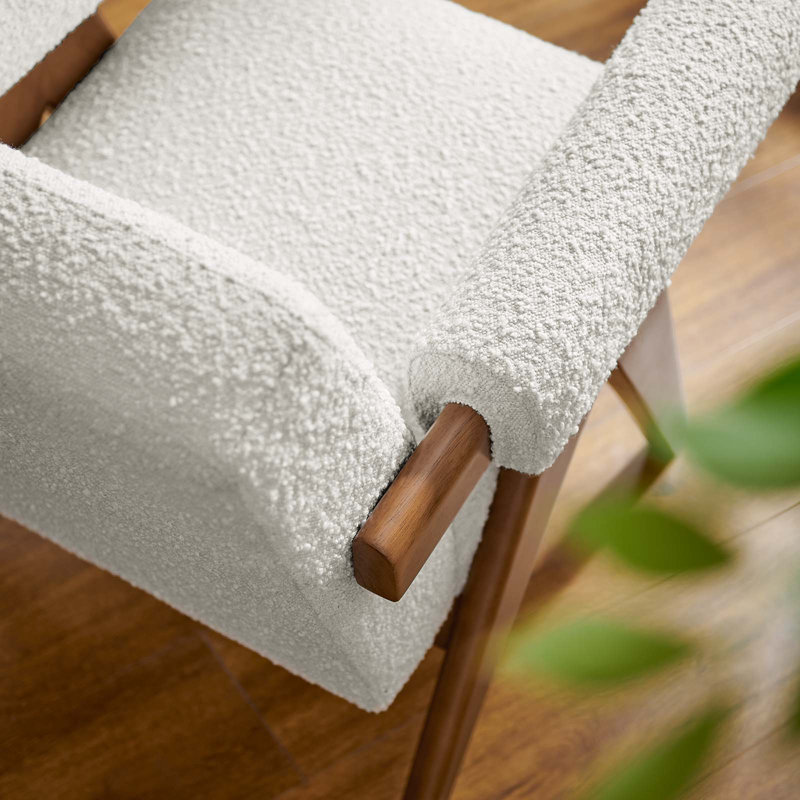 Lyra Boucle Fabric Armchair in Ivory, Ivory Boucle