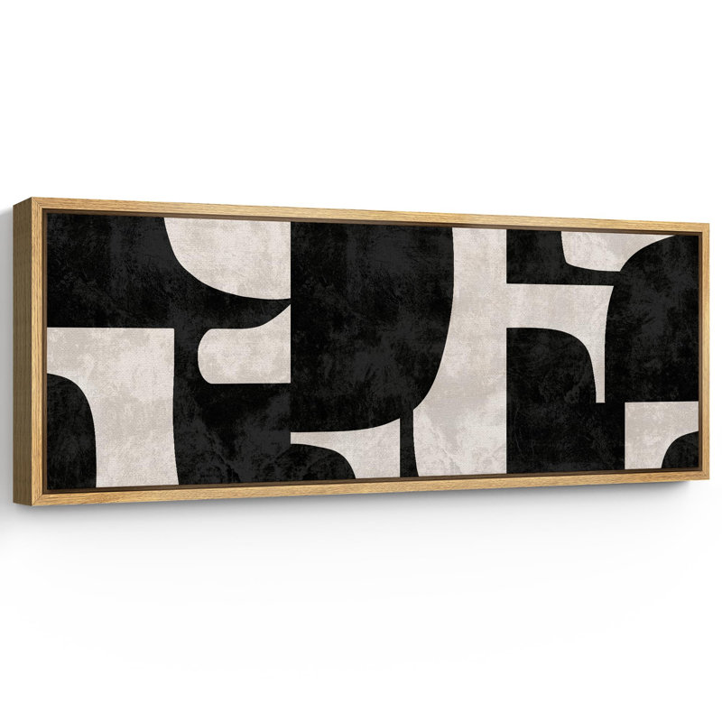 Geometric Abstract Black and White Geometric Pattern Modern Art, Natural, 20" H x 60" W