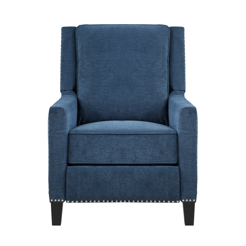 Reclining Chair 1Pc Textured Fabric Upholstered Nailhead Trim Solid Wood Frame Self-Reclining Motion Chair, Blue