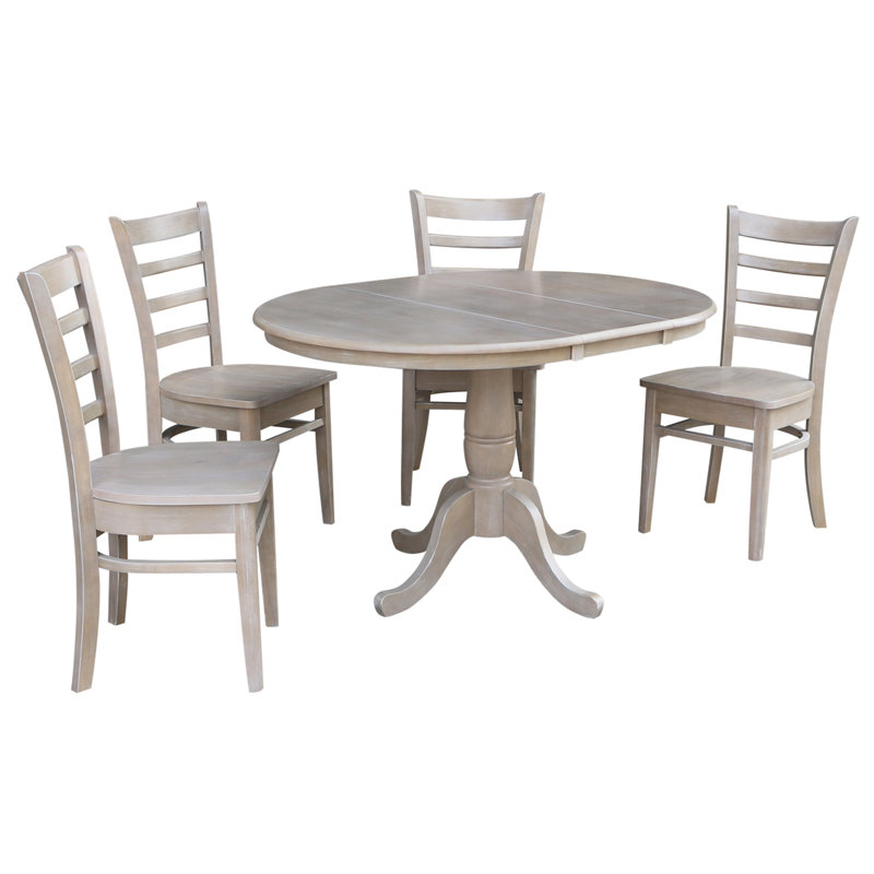 Echols Extendable Solid Wood Dining Set, Washed Gray Taupe, 5