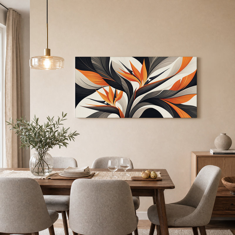 Art mural sur toile orange et noir stylisé, L 32 po x H 16 po