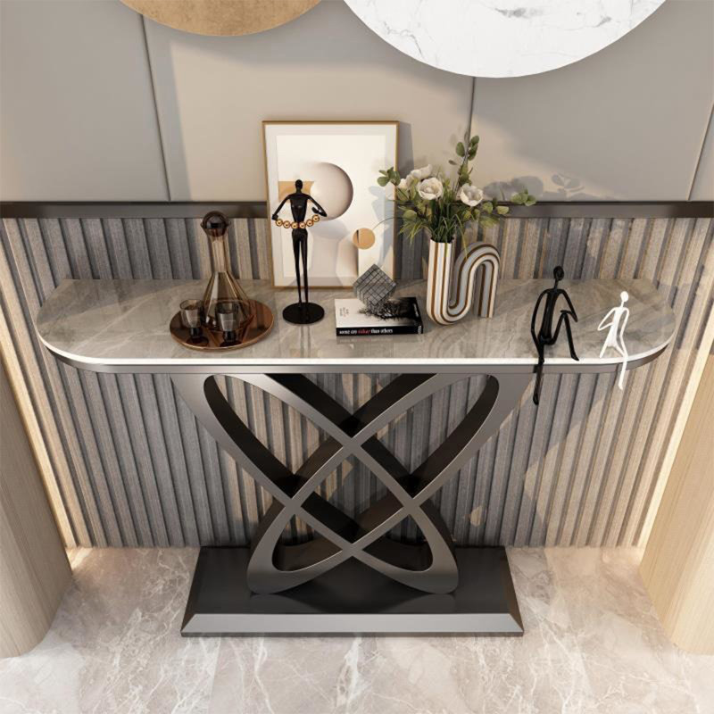 Console Table, Shiny Gray/Black, 31.5" H x 39.4" W x 11.8" D