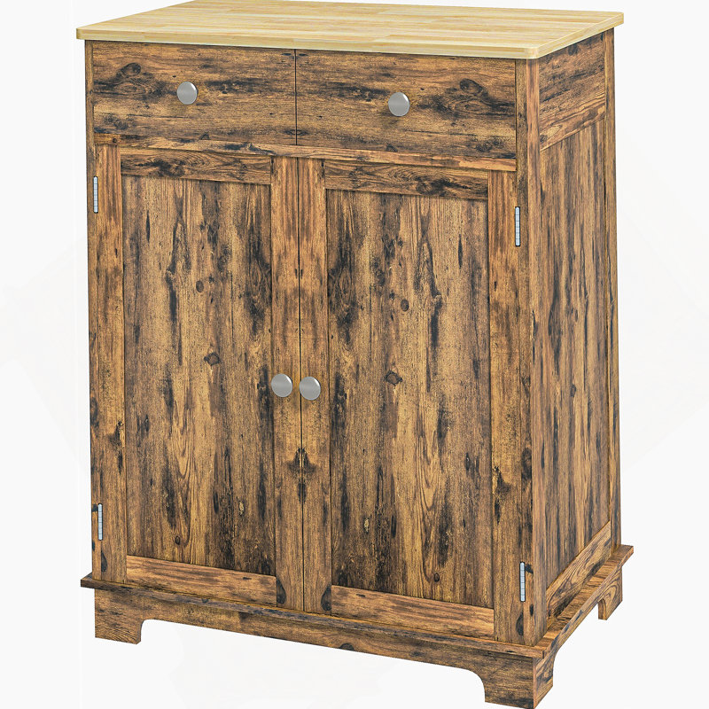 Élégant buffet avec comptoir en bois massif pour la cuisine et le salon modernes, offrant beaucoup de rangement et un design élégant.