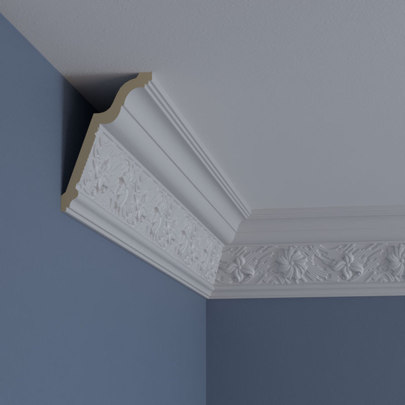 Primed White Polyurethane Geometric Crown Moulding Sample