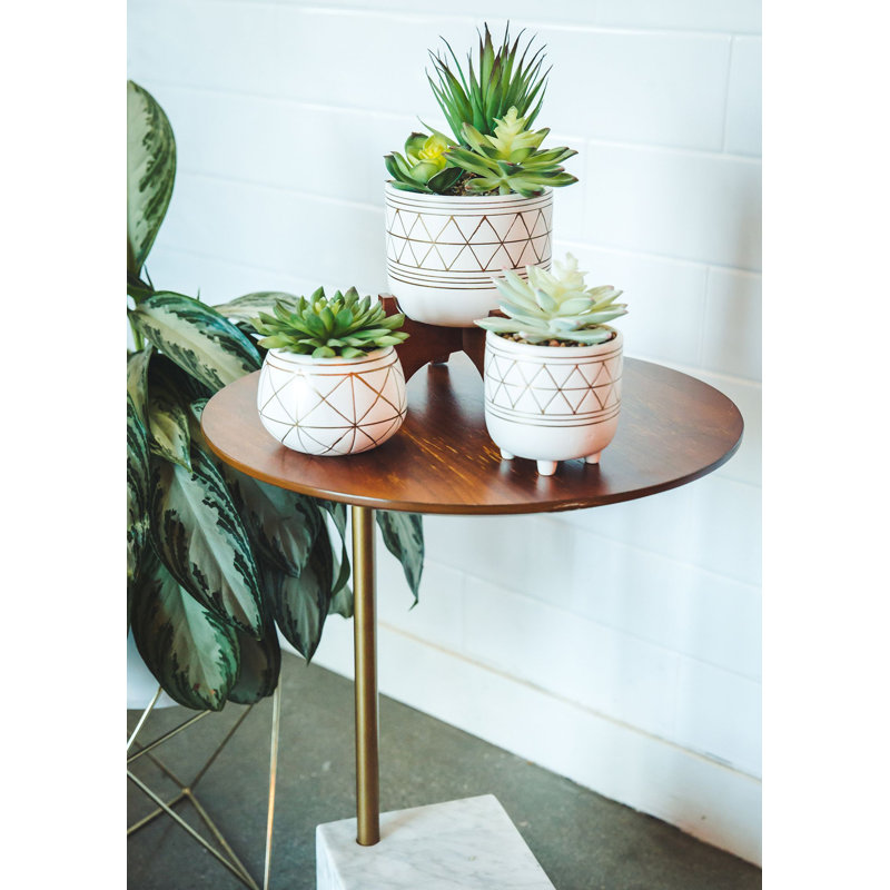 Plante molle artificielle en pot, H 9 po x l 5,75 po x p 5,75 po, Blanc / doré