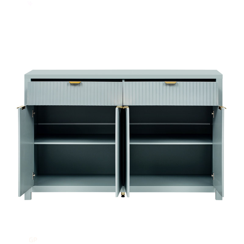 Modern 55.1'' Sideboard Buffet Cabinet With 2 Drawers & 4 Doors, Adjustable Shelves, Wave-Pattern Design, Aluminum Handles, Painted MDF, Scandinavian Storage For Dining Room, Living Room