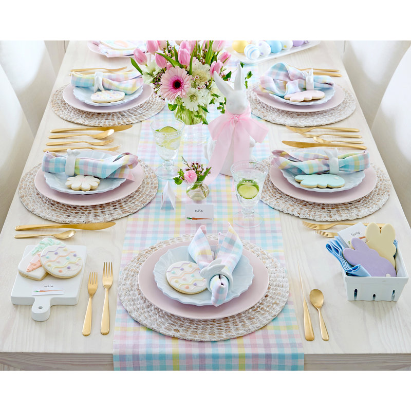 Gingham Check - 100% Pure Linen Dinner Napkins, Pastel Gingham