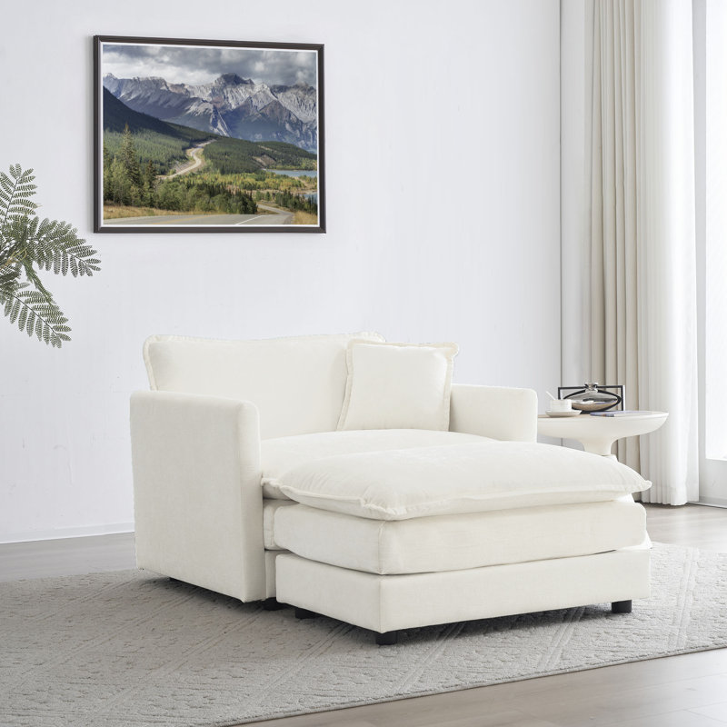 Living Room Set, Chenille Sofa With Ottoman,  For Living Room, Beige Chenille