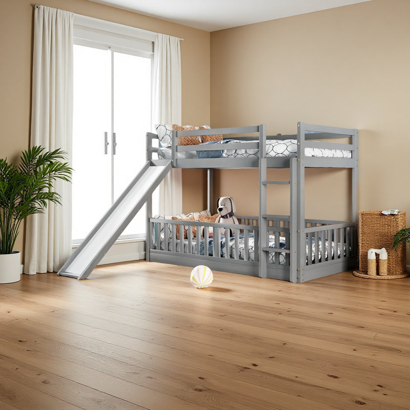 Lit superposé simple au-dessus de simple avec glissoire et échelle, Gris