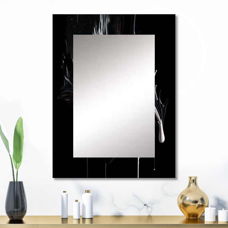 Exploring The Depths Of Black Marble VI - Geometric Decorative Wall Mirror, Modern Mirror, Printed Metal Art, 32" x 24"