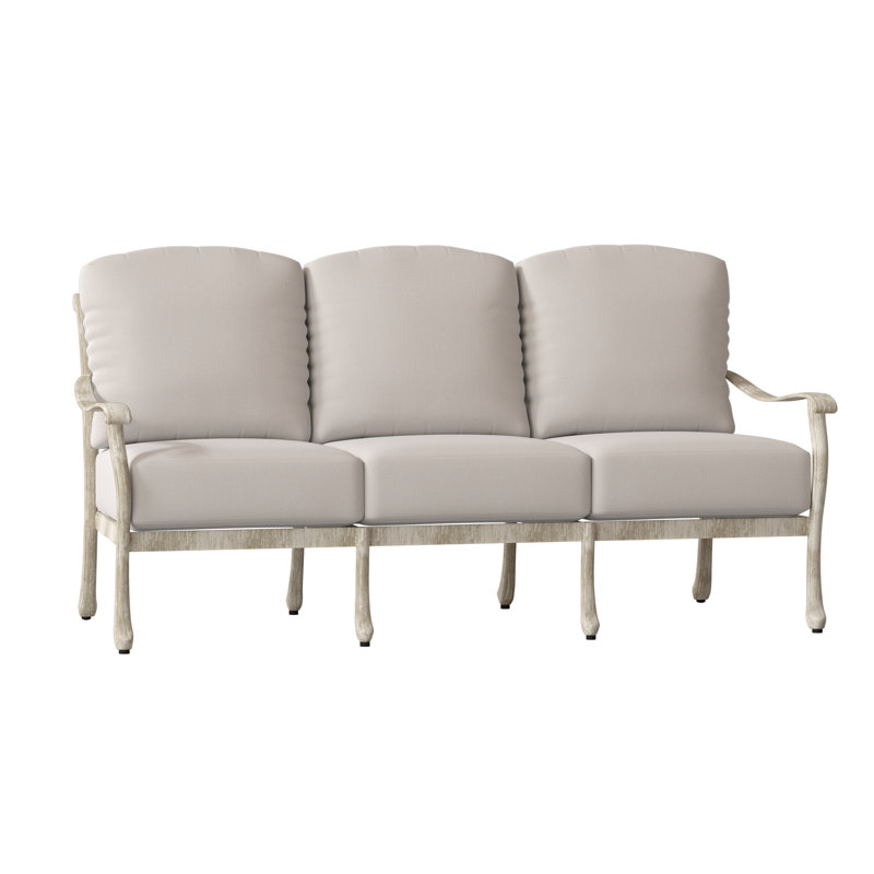 Casa 77.75'' Wide Aluminum Patio Sofa with Cushions, Pewter, Canvas Bird's Eye Sunbrella® Canvas