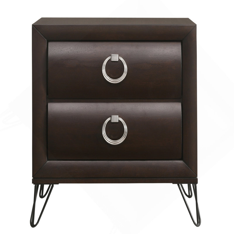 Dark Merlot 2-Drawer Nightstand With Hairpin Legs