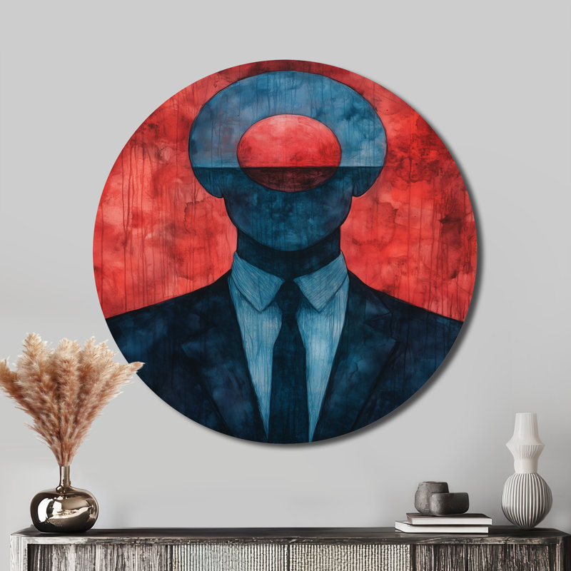 Portrait de l'éclipse écarlate - Décoration murale ronde surréaliste en métal, H 36 po x l 36 po