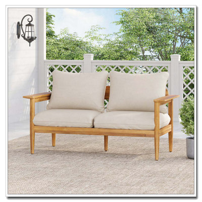 Outdoor Acacia Wood Loveseat Sofa