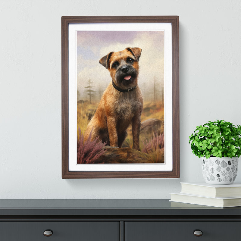 Border Terrier Digital Art - Framed Print, Walnut Framed, 64cm H x 46cm W x 2cm D