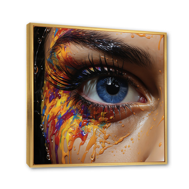 «Colorful Woman Eye Crying I», reproduction d'art sur toile, 36" H x 36" W, Cadre flottant doré