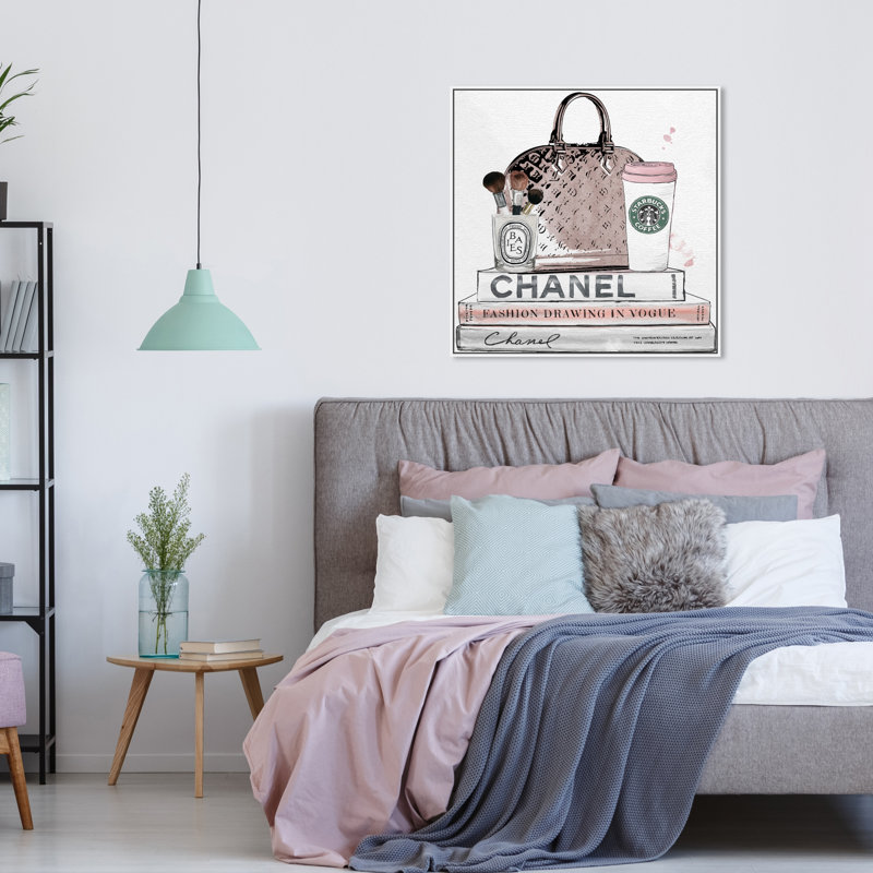 Blush and Make Up Brush - Graphic Art on Canvas, White Framed, 16" H x 16" W