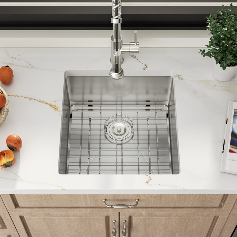 Évier de cuisine à cuve simple encastrable en acier inoxydable L 16 po x l 20 po 19 jauges