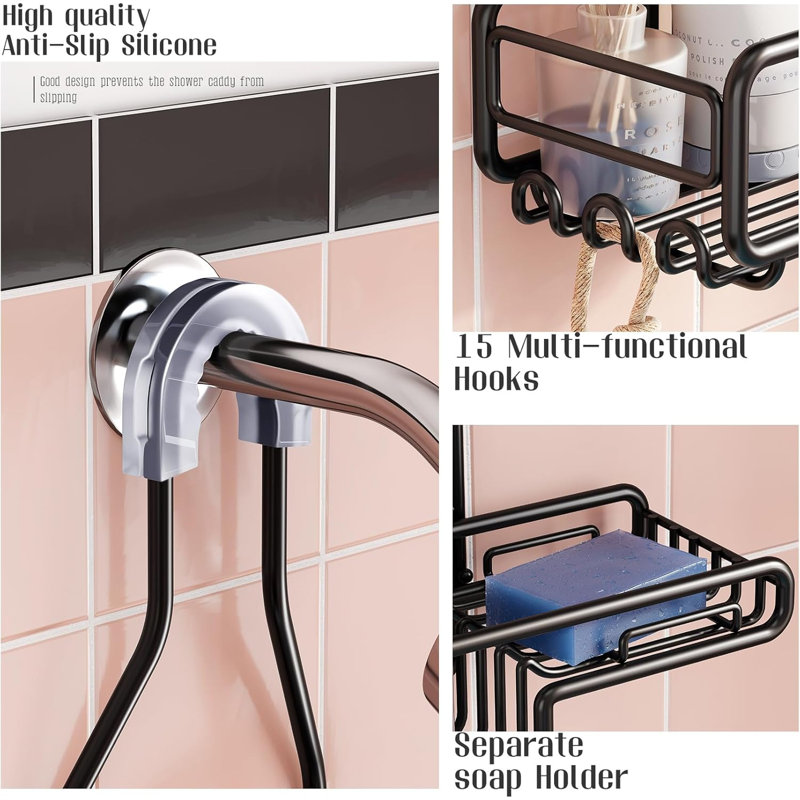 Serviteur de douche réglable sur 3 niveaux en acier inoxydable noir mat