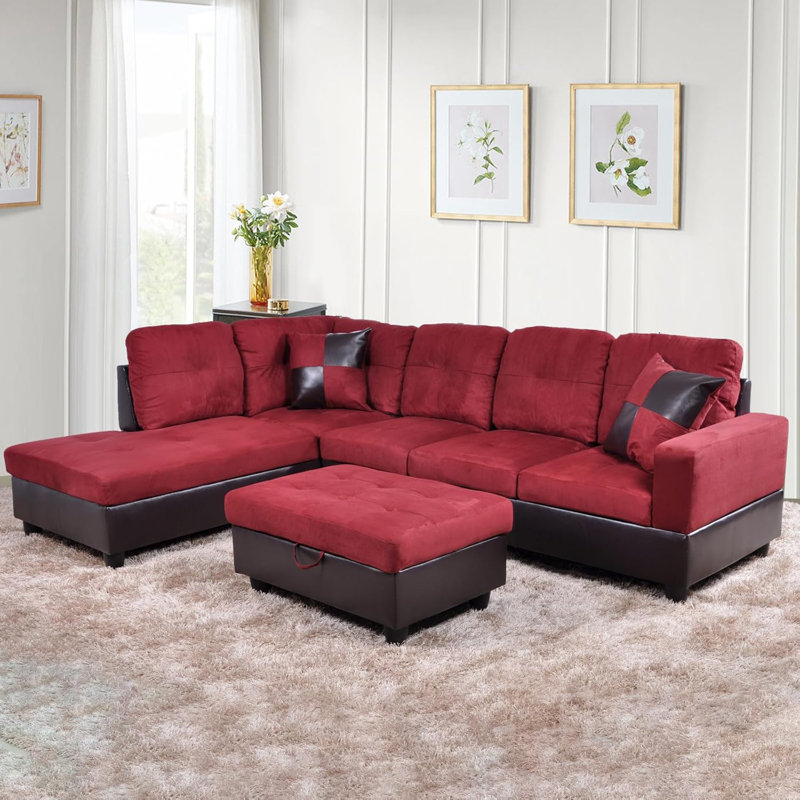 Canapé modulaire en L 103,5 po, Face à la gauche, Microfibre rouge