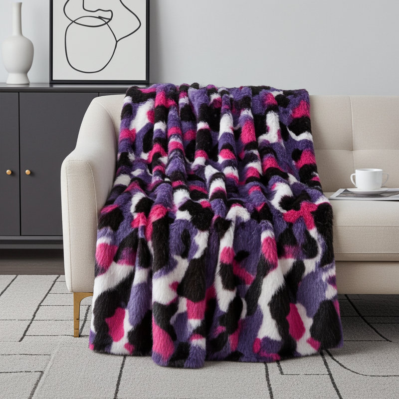 Couverture Fureal, Mauve / rose, L 96 po x L 110 po