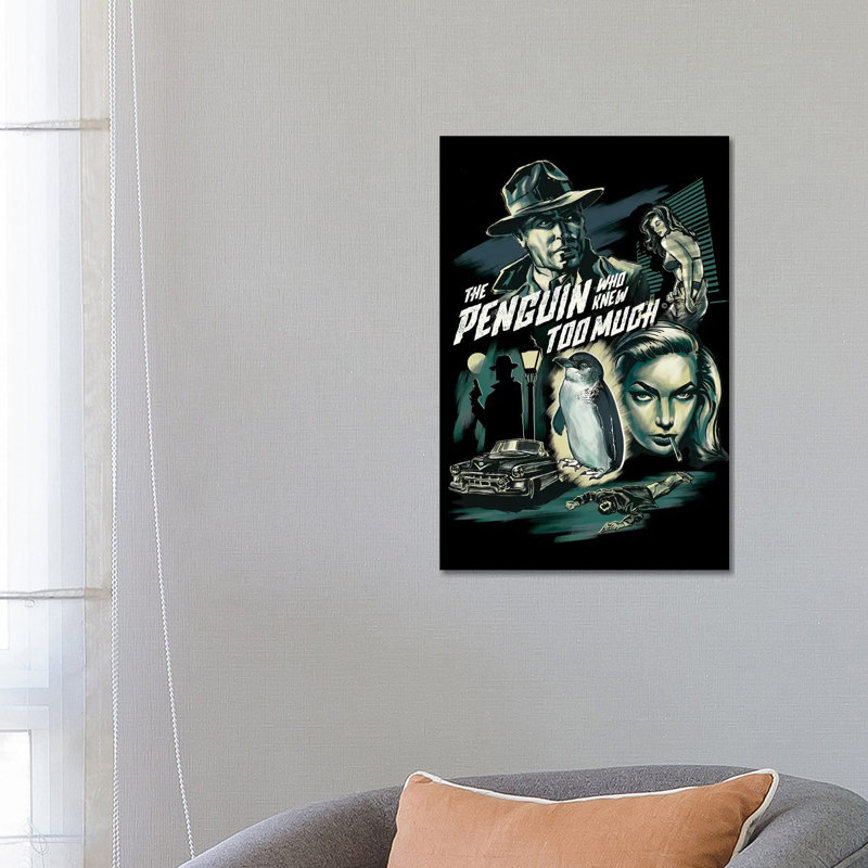 Le pingouin qui savait trop d’espace, H 26 po x l 18 po x P 1,5 po, Pas de tapis, Toile tendue