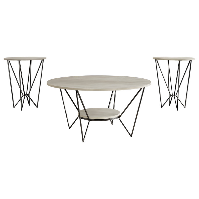 3 PCS METAL COFFEE TABLE SET IN LIGHT GREY, Light Gray