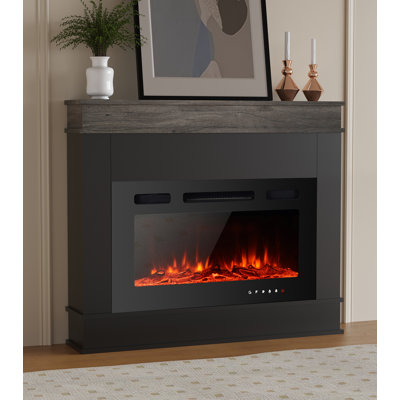 Electric Fireplace with Mantel, Fireplace TV Stand with Electric Fireplace Heater, Low Noise, Remote Control, Touch Screen, Timer, Adjustable Flame Color & Brightness