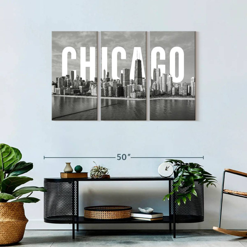Impression sur toile monochromatique de Chicago, H 28 po x l 45 po x 1,25 po