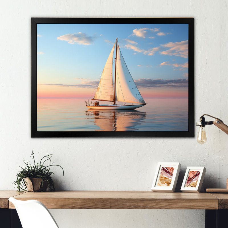 Voilier solitaire, impression d'art mural, H 30 po x l 40 po x P 1,5 po, Cadre simple noir