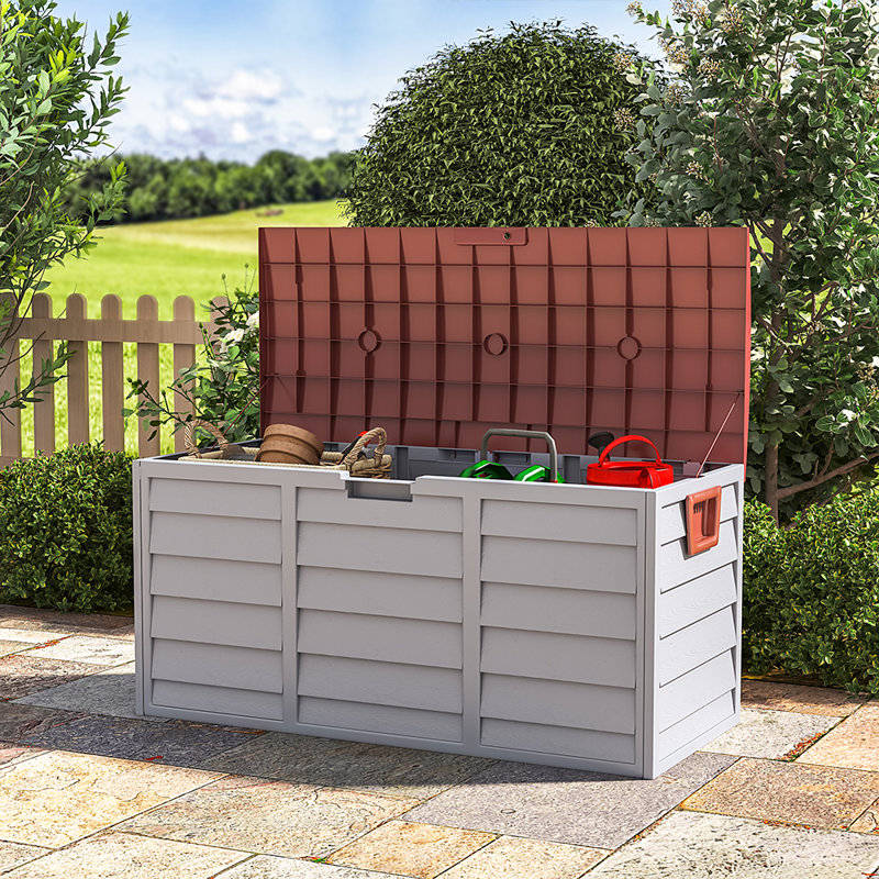 Sol 27 Outdoor Northwest 112cm W 290L Water Resistant Plastic Deck Box with Wheels, Red