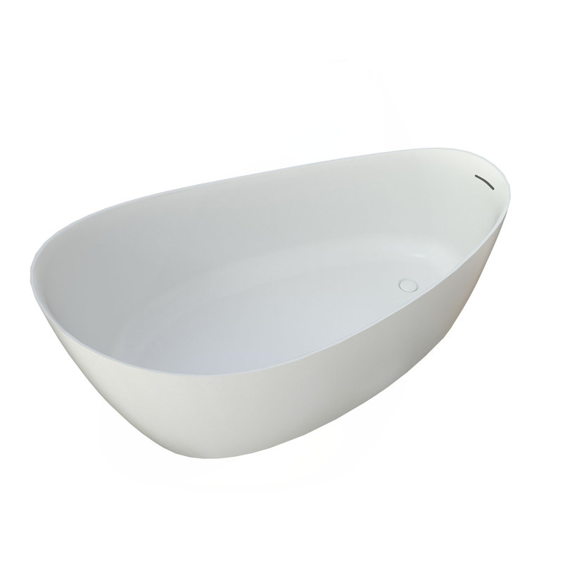 Baignoire de trempage à surface solide 65 po, baignoire autoportante profonde, Blanc mat, Center
