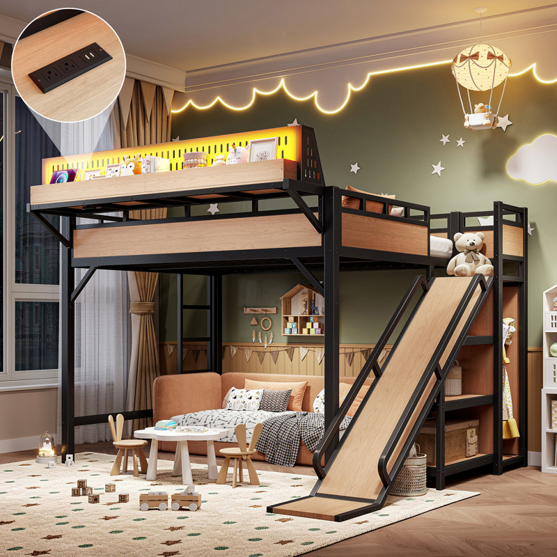 Lit mezzanine avec tablettes coulissantes AdventureNest, Queen, Natural