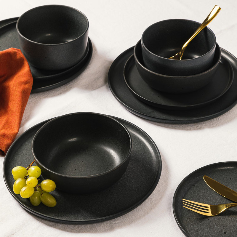 Truffle Gray Ceramic 16-Piece Minimalist Dinnerware Set
