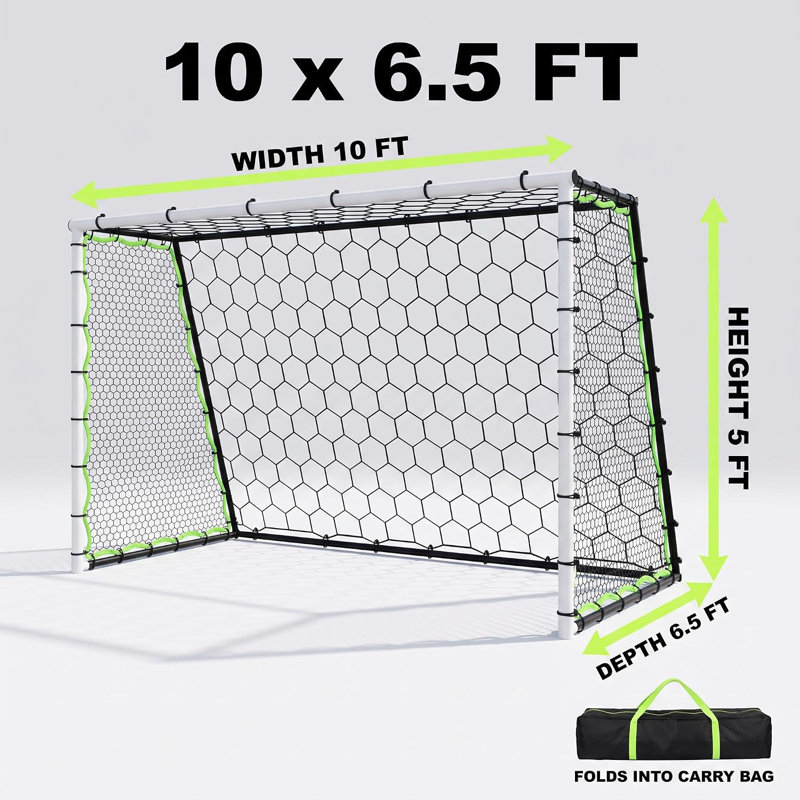 10 x 6.5 FT Soccer Goal with Pass-Back Training Wall, Tool-Free Metal Frame PE Net for Backyard Solo Practice
