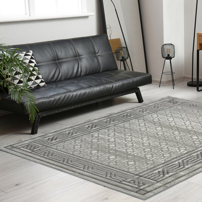 Davide Transitional Bordered Gray Area Rug