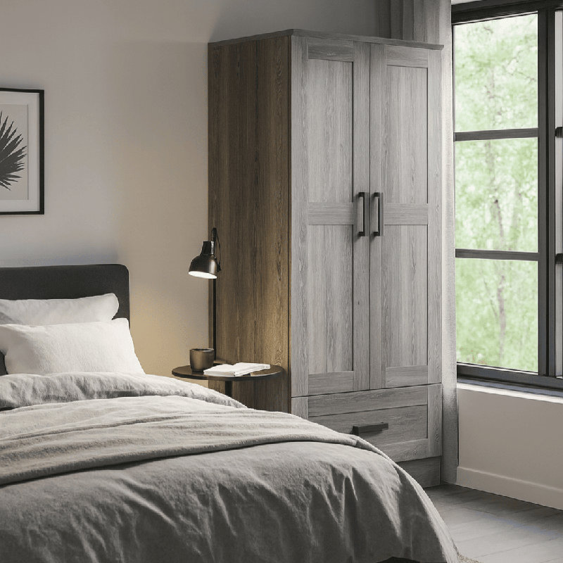 Armoire-penderie en bois d'ingénierie à 2 portes et 1 tiroir Wpfurniture, Gris