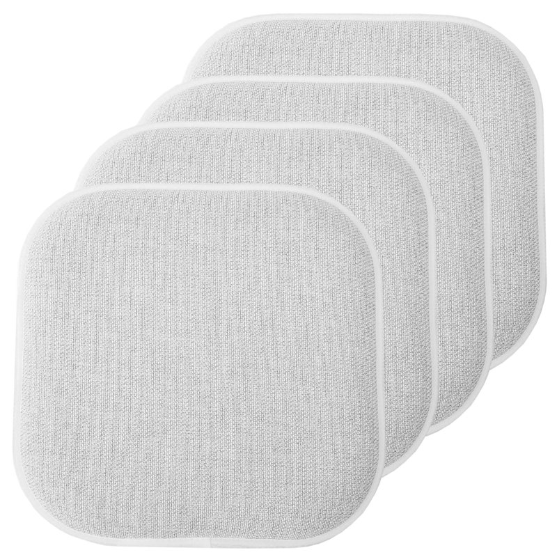 Alexis Memory Foam No Slip Back 16" x 16" Chair Pad Cushion, Gray/White, 4-Pack