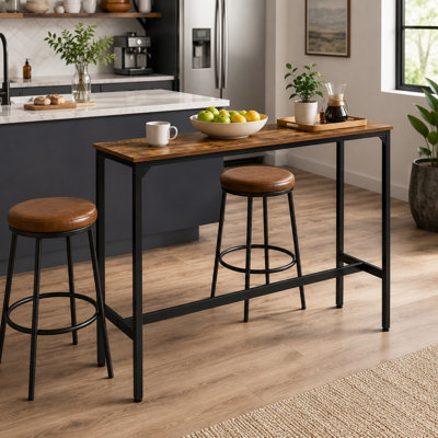 Two-tone black wood finish, 54.88-inch high-legged bar table, suitable for bars, cafes, and dining areas.