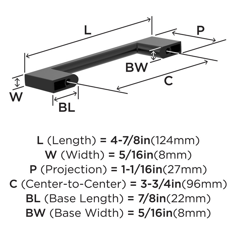 Cityscape 3-3/4 inch (96mm) Center-to-Center Matte Black Cabinet Pull - 10 Pack, Matte Black