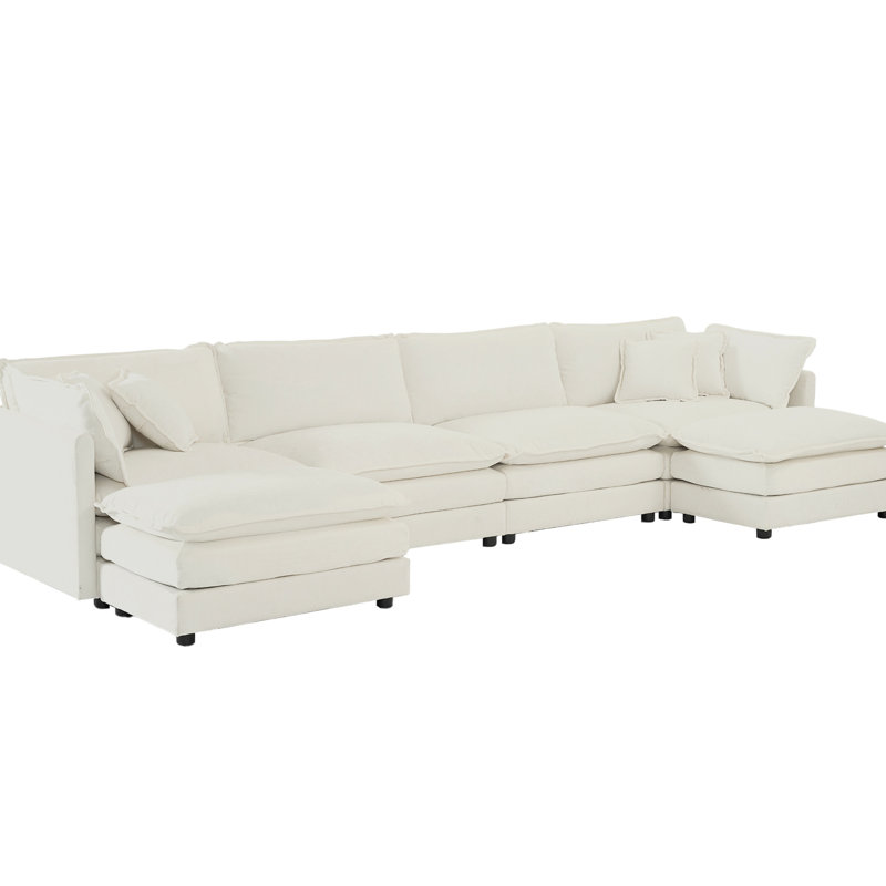 Canapé modulaire en U en chenille blanche, structure et repose-pieds double pour une durabilité modulaire en U, chenille très confortable