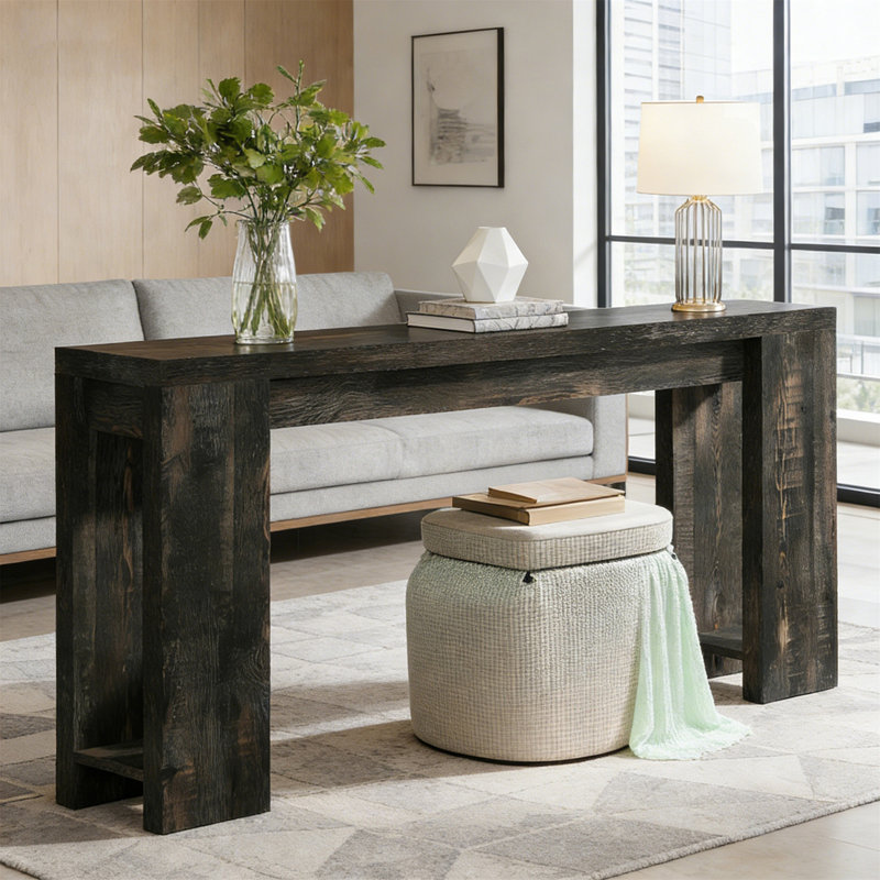 70.9" Wood Console Table, Farmhouse Sofa Table Entryway Table, Black