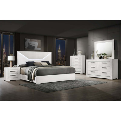 Modern Eastern King Bed with Touch LED Illumination and 3D Diamond Headboard