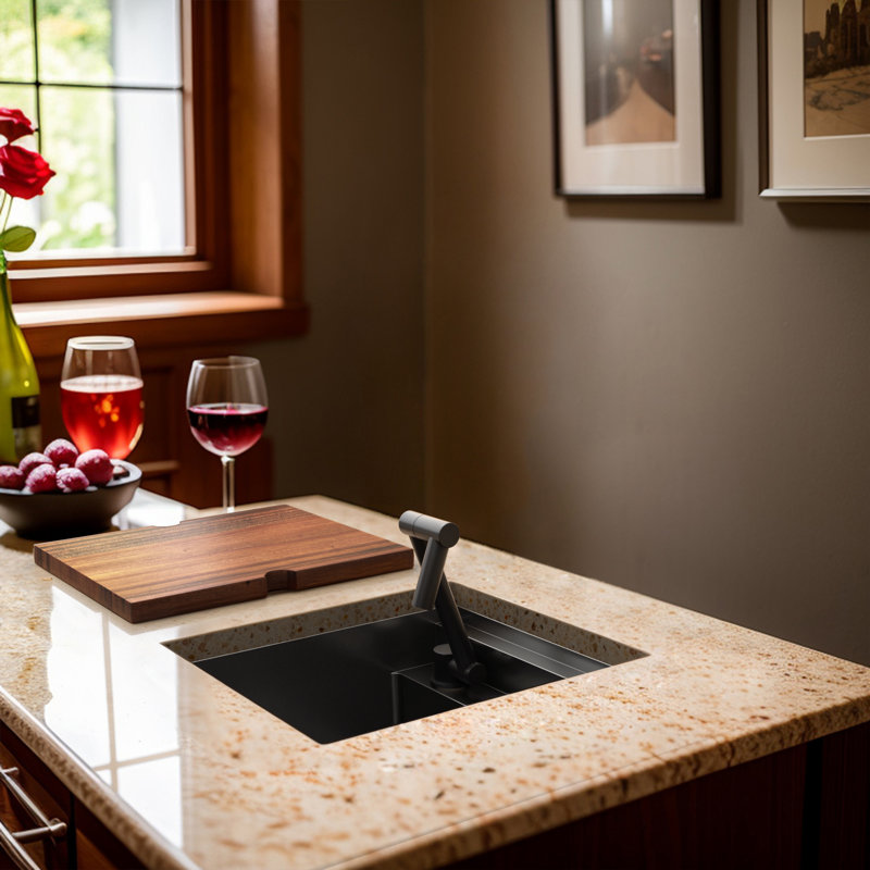 9 L Kitchen Sink RV Sink With A Foldable Tap Inside, Matte Black