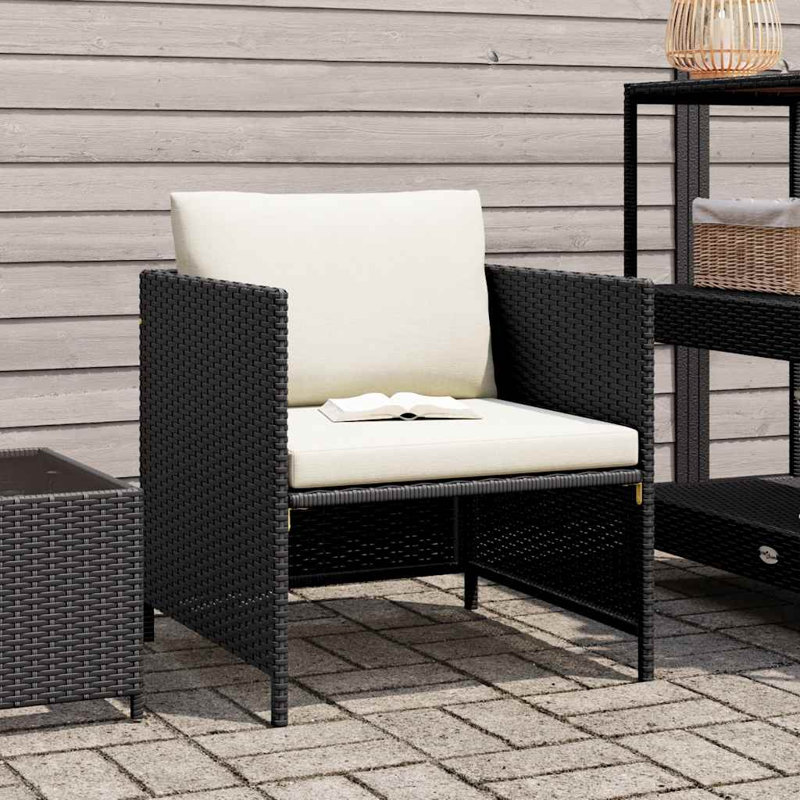 Canapé de patio en osier de 23,6 po de largeur avec coussins, Crème, Noir